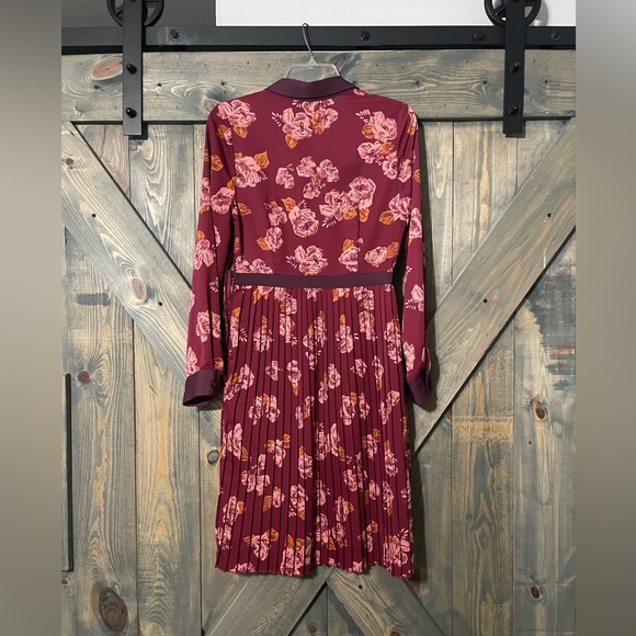 📣LAST CALL - ModCloth burgundy and orange pleated collar dress - Size 6 - Picture 2 of 5